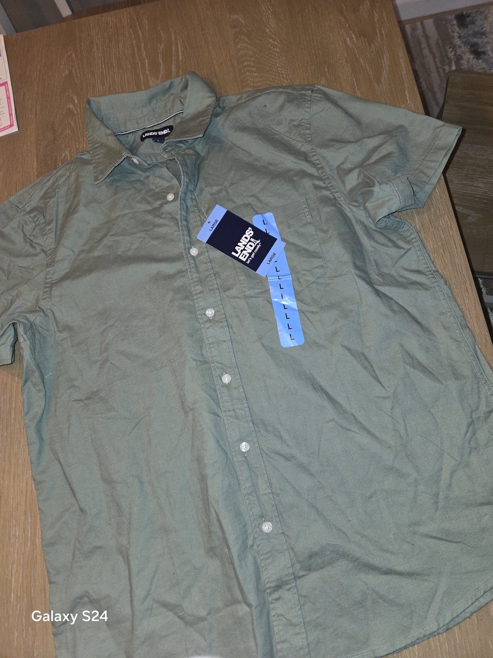 Lands' End Men's Short-Sleeve Button-Down Shirt Sz Large New Cotton/linen